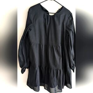 Black Puff Sleeve Babydoll Dress Boho Preppy Fairy LARGE